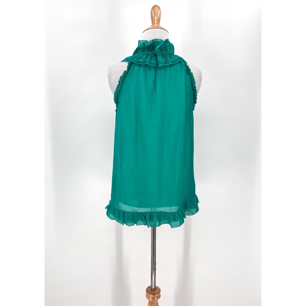 DOLCE & GABBANA Silk Sleeveless Top Womens 40 Green Black Ruffle Bow Blouse - Picture 2 of 16